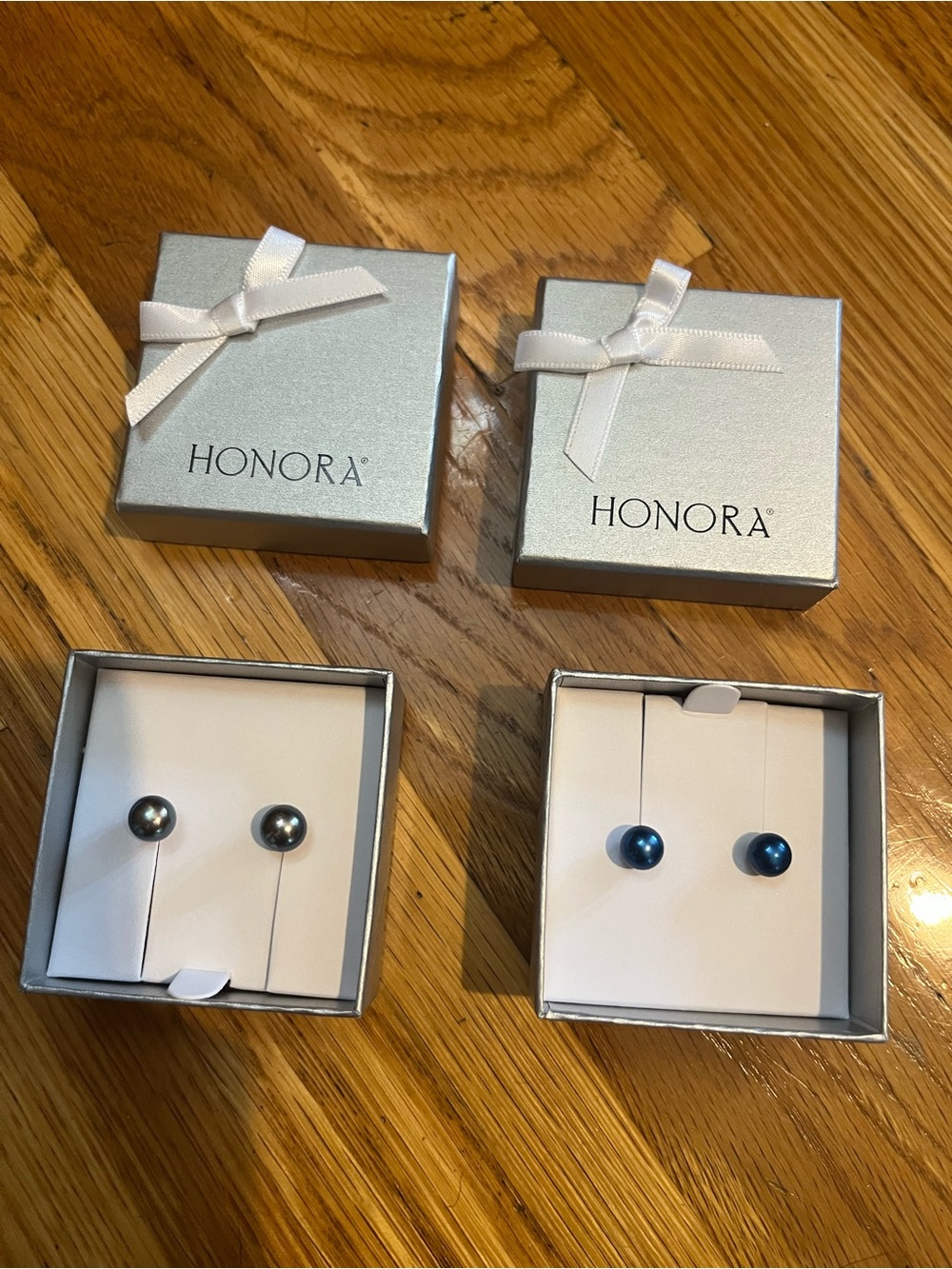 Honora Pearl Stud Earrings in Dark Gray and Blue - Set of 2